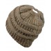 CC BeanieTail CONFETTI Soft Stretch Cable Knit Messy High Bun Ponytail Beanie 602773790722 eb-17431057